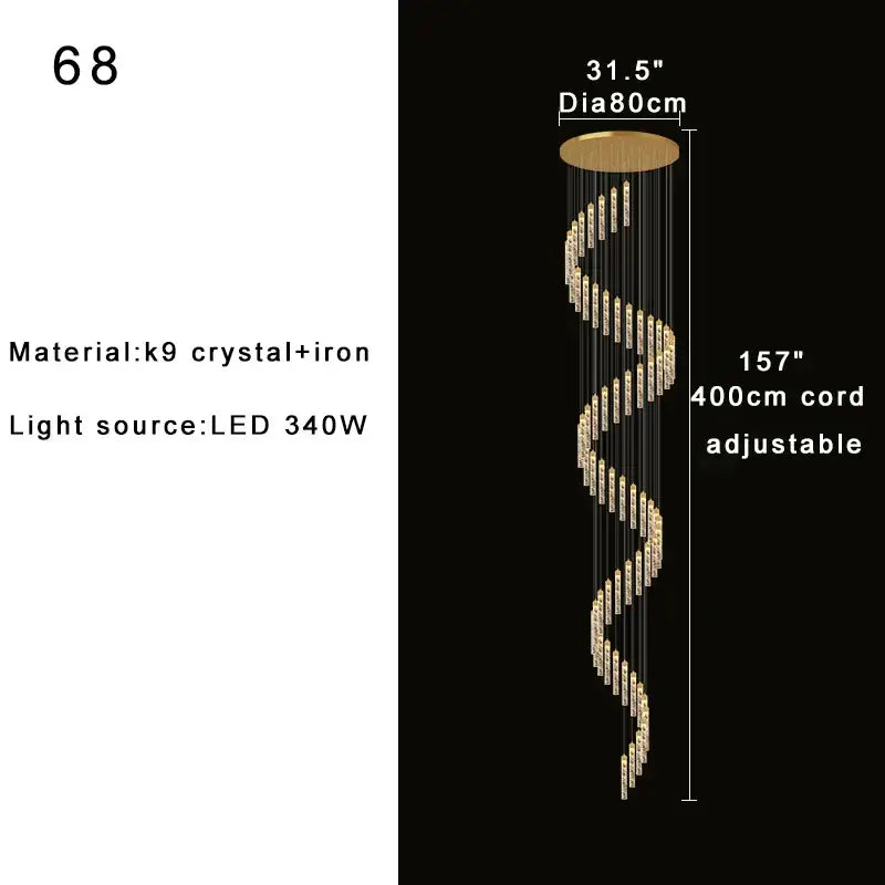 Gold Crystal Dimmable Foyer Chandelier Light