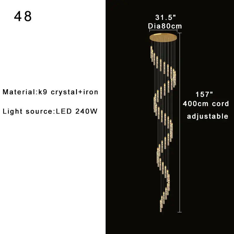 Gold Crystal Dimmable Foyer Chandelier Light