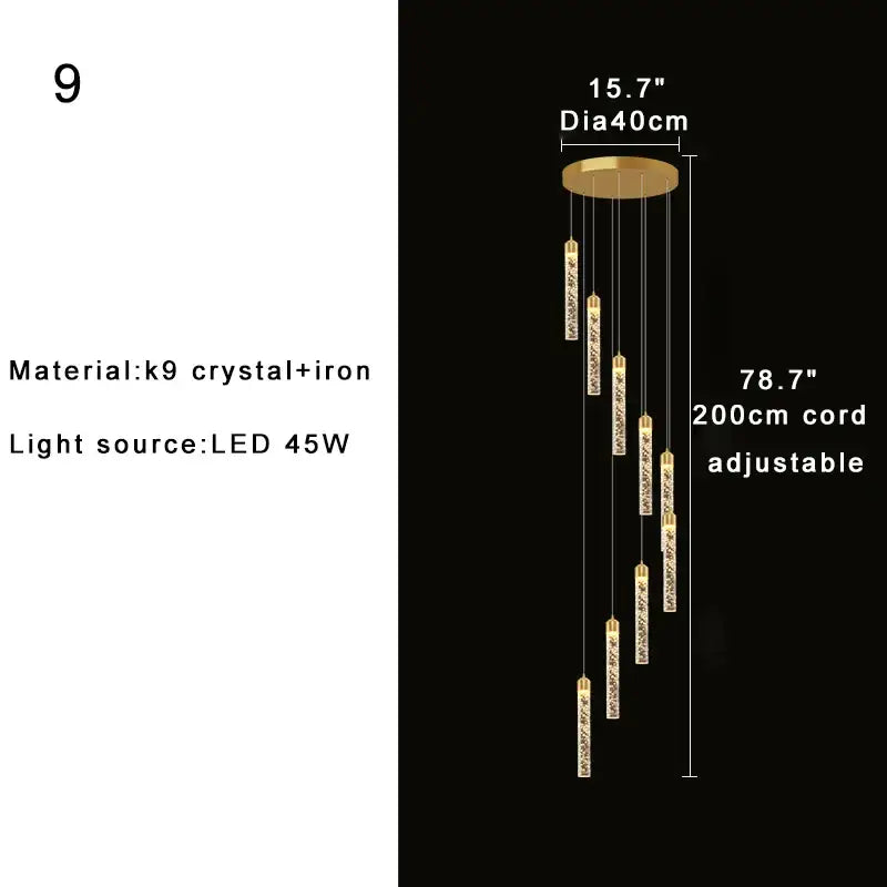 Gold Crystal Dimmable Foyer Chandelier Light