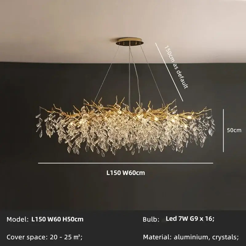 Gold Branch Crystal Chandelier 14-Light Oval