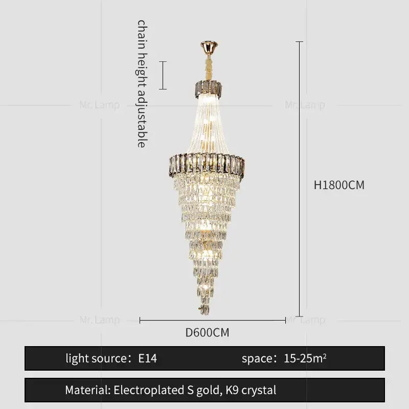 Gold Spiral Living Chandelier Amber Smoke