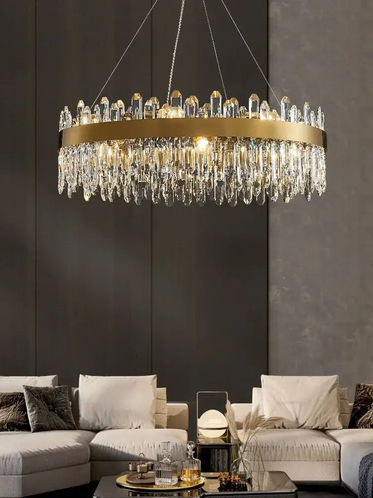 Gold Oval Crystal Chandelier With Dimmable Light