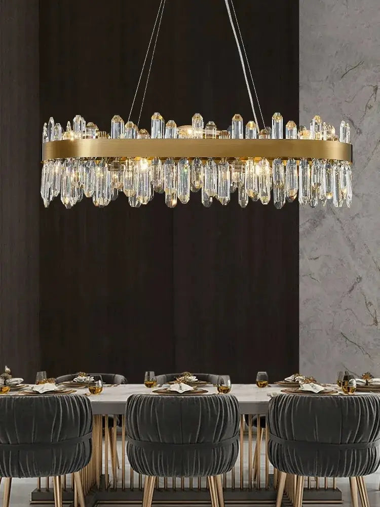 Gold Oval Crystal Chandelier With Dimmable Light
