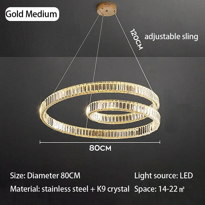 Gold Crystal Ring Chandelier Remote Dimming