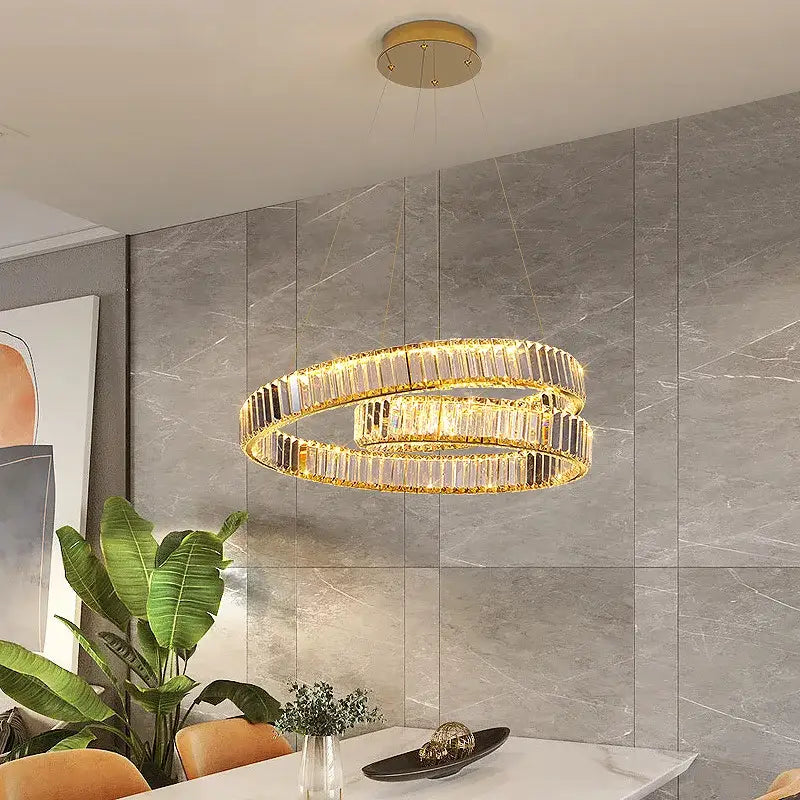 Gold Crystal Ring Chandelier Remote Dimming