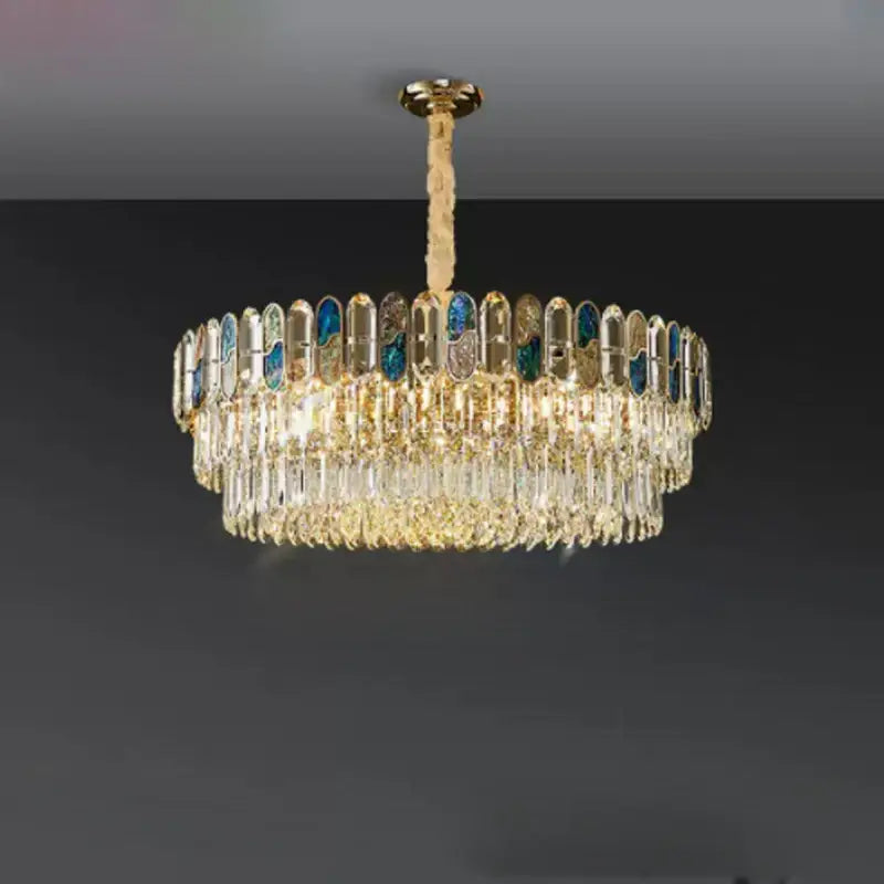 Gold Blue Crystal LED Chandelier For Living Room