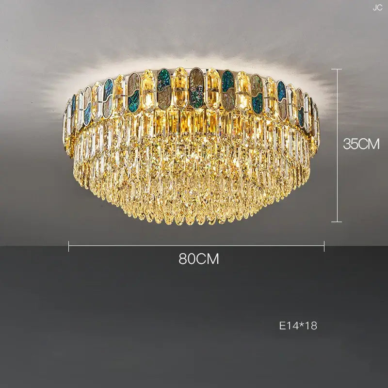 Gold Blue Crystal LED Chandelier For Living Room