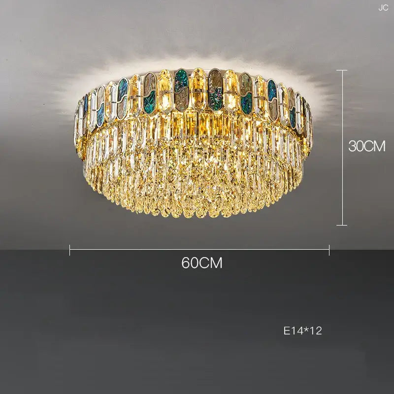 Gold Blue Crystal LED Chandelier For Living Room