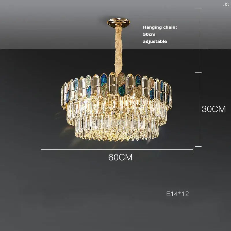 Gold Blue Crystal LED Chandelier For Living Room