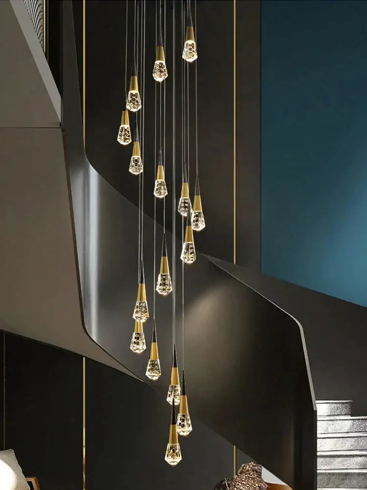 Gold Crystal Staircase Chandelier 20-Head