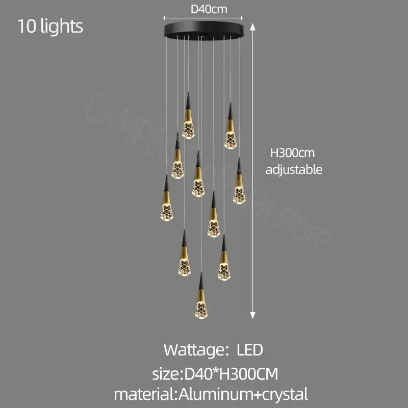 Gold Crystal Staircase Chandelier 20-Head