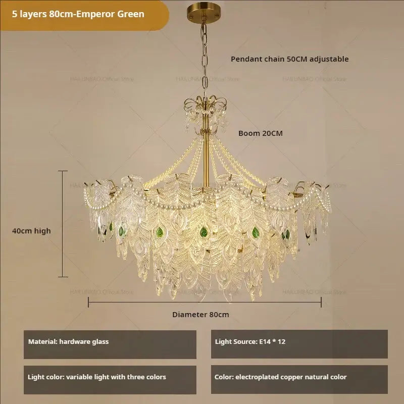 Gold Green Crystal Chandelier Light