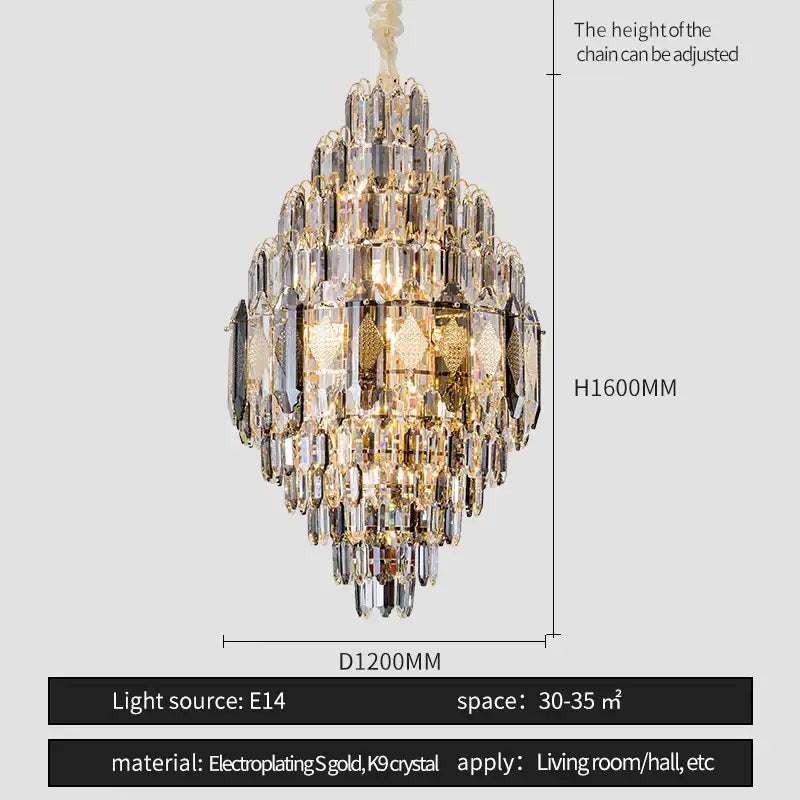 Gold Multi-Tier K9 Crystal Chandelier