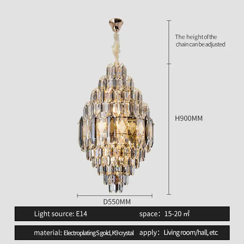 Gold Multi-Tier K9 Crystal Chandelier
