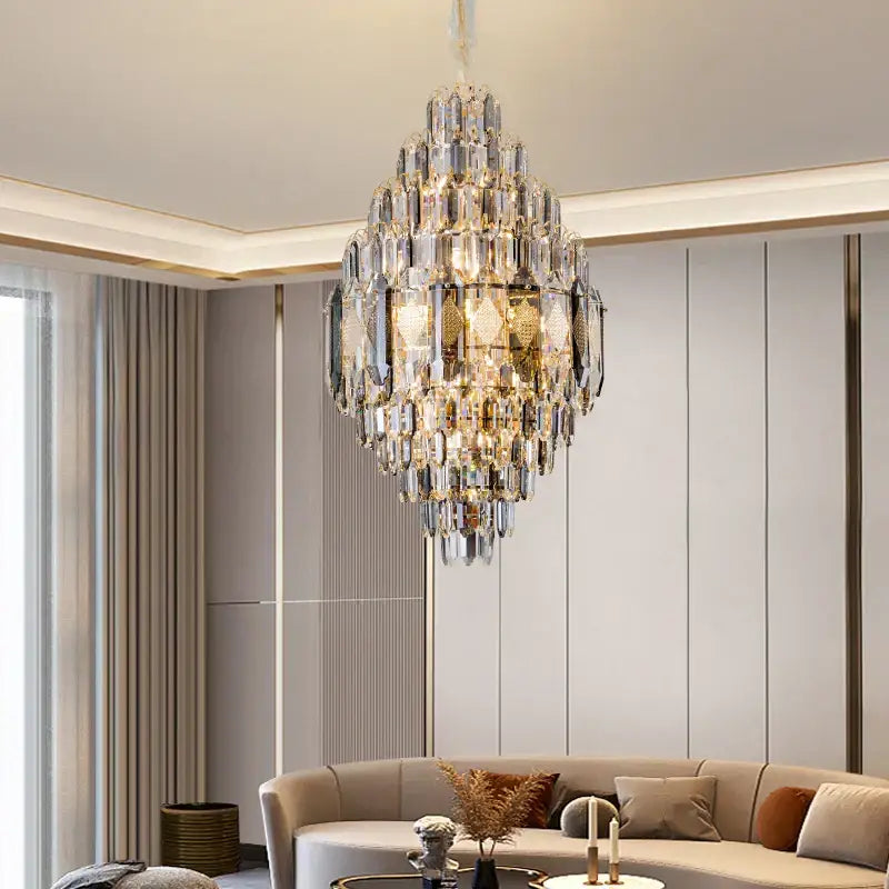 Gold Multi-Tier K9 Crystal Chandelier