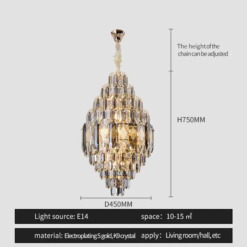 Gold Multi-Tier K9 Crystal Chandelier