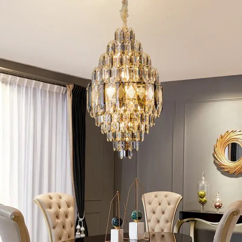 Gold Multi-Tier K9 Crystal Chandelier