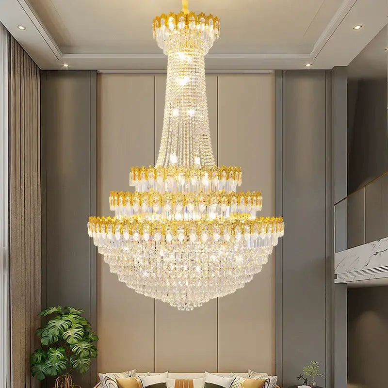 Gold Crystal Tiered Chandelier Grand Living Space