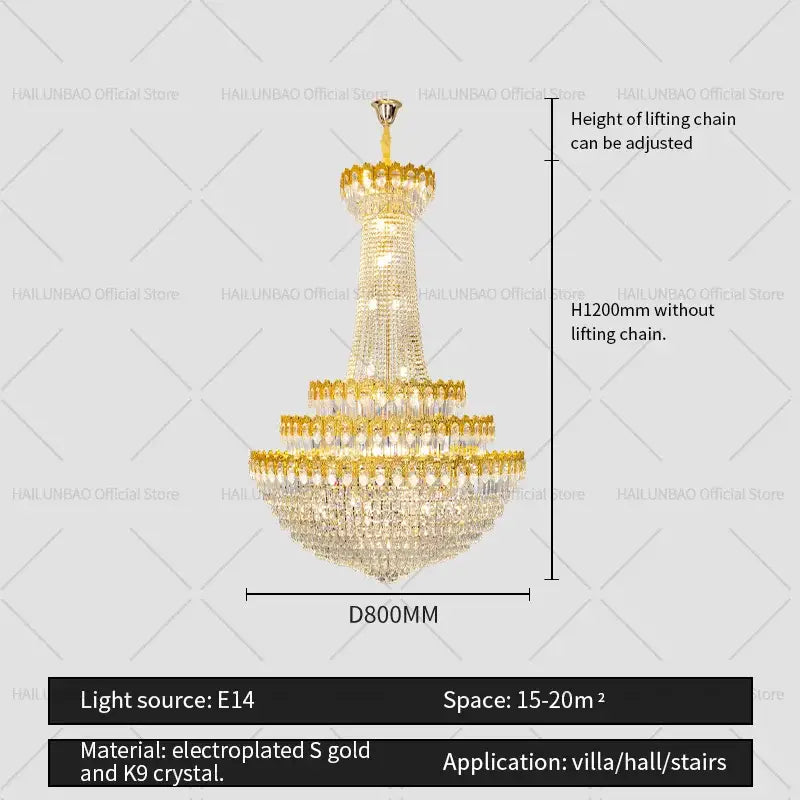 Gold Crystal Tiered Chandelier Grand Living Space