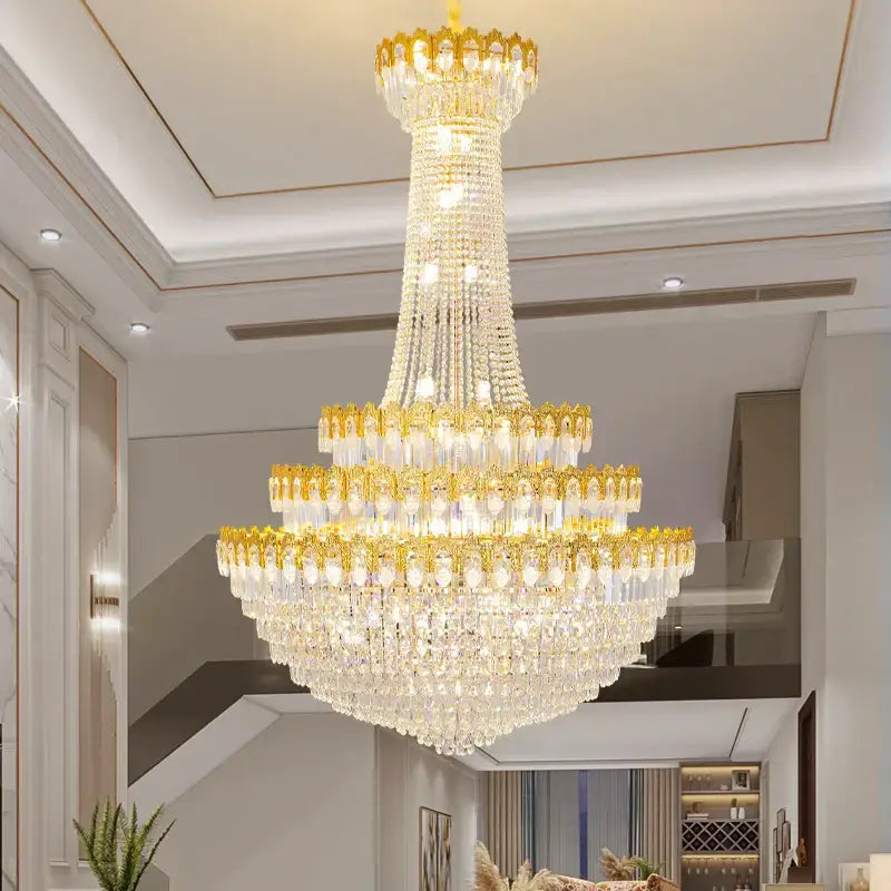 Gold Crystal Tiered Chandelier Grand Living Space