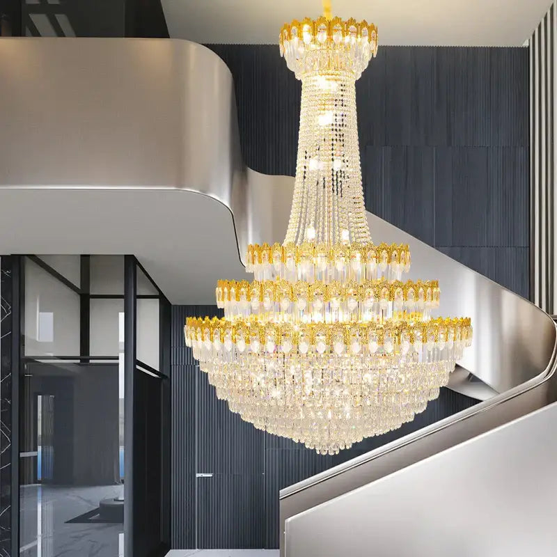 Gold Crystal Tiered Chandelier Grand Living Space
