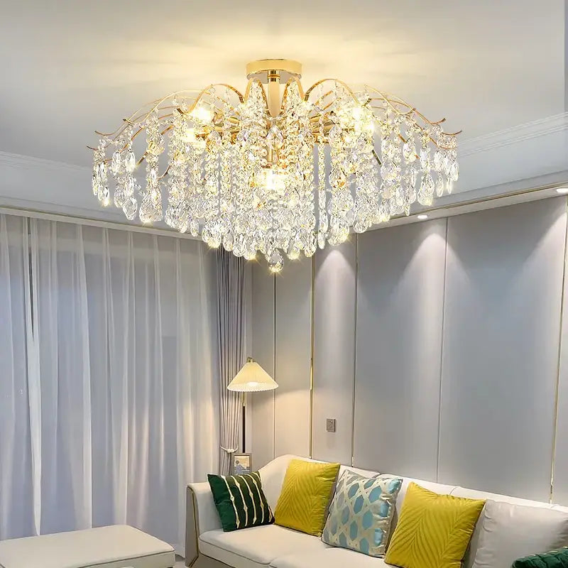 Gold Crystal Chandelier Light 14-Head Design