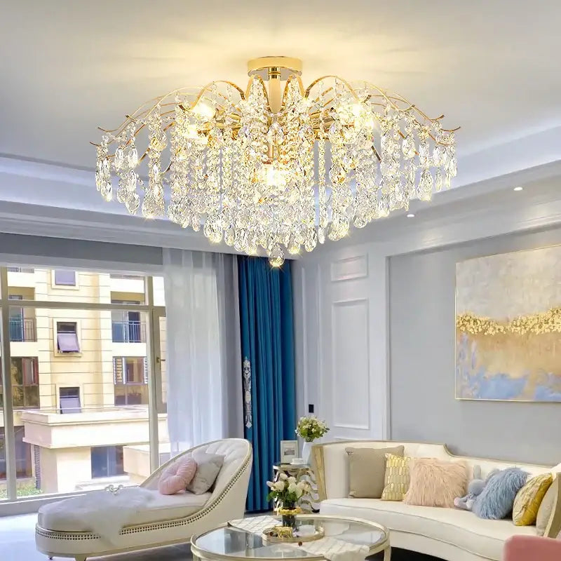 Gold Crystal Chandelier Light 14-Head Design
