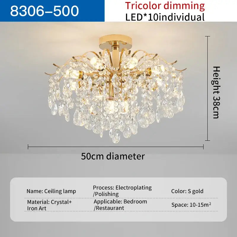 Gold Crystal Chandelier Light 14-Head Design