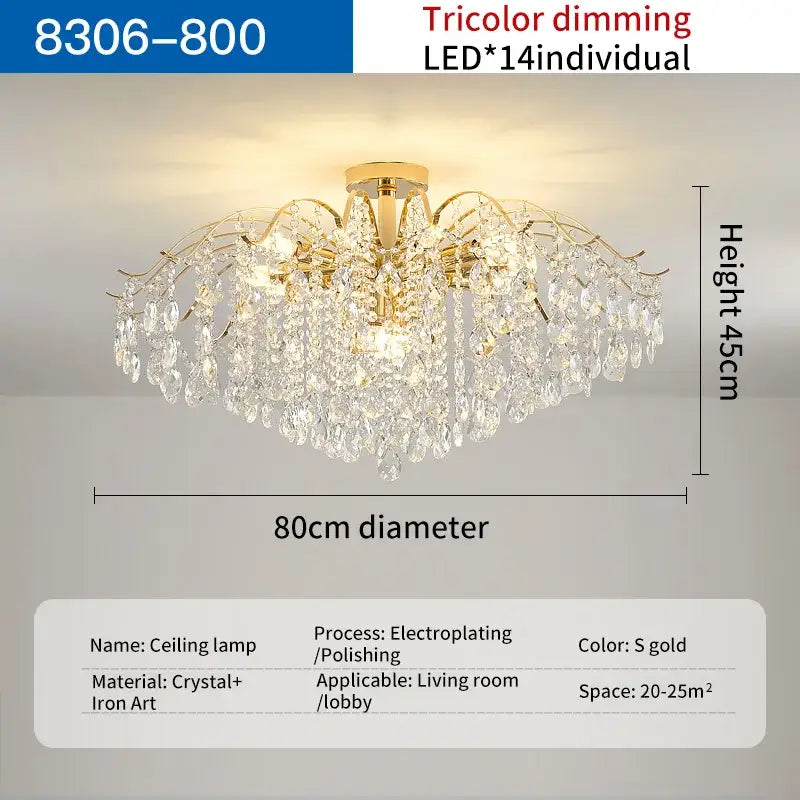 Gold Crystal Chandelier Light 14-Head Design