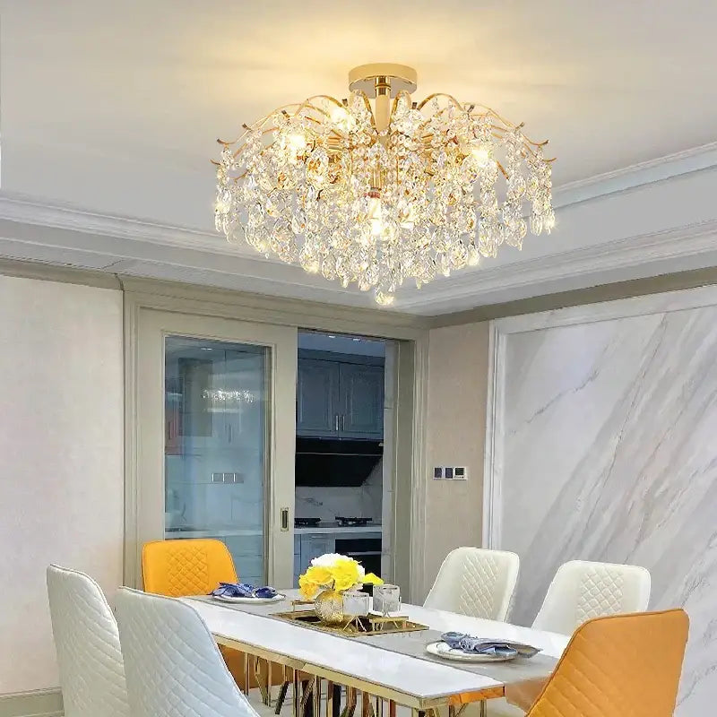 Gold Crystal Chandelier Light 14-Head Design