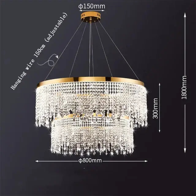 Gold Crystal Luxury Chandelier Remote Dimmable