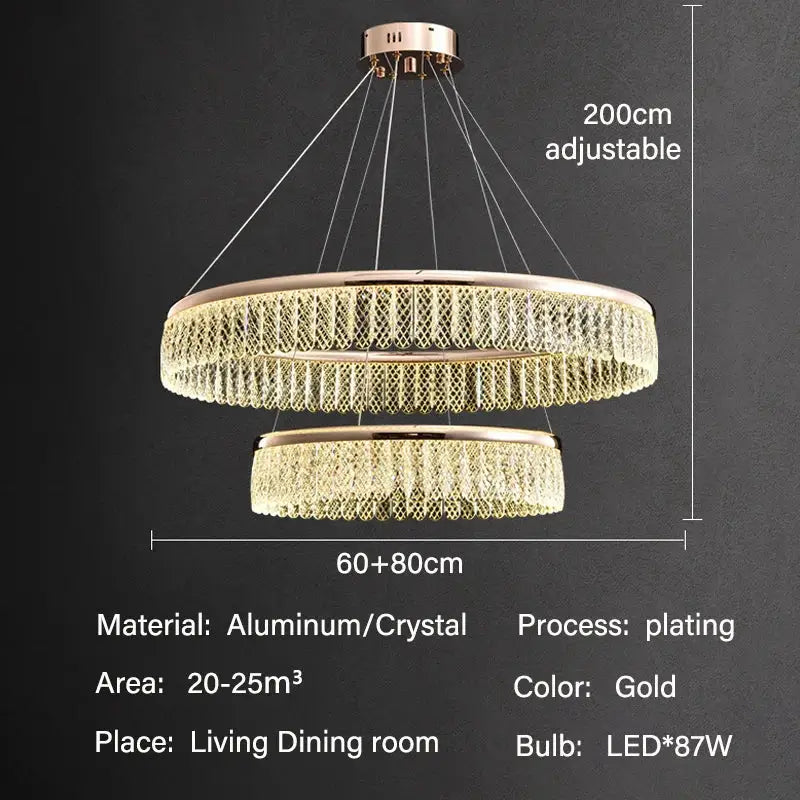 Gold Tiered Crystal Chandelier RC Dimmable