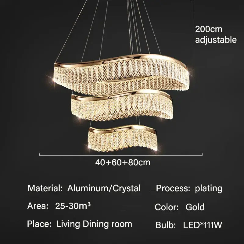 Gold Tiered Crystal Chandelier RC Dimmable
