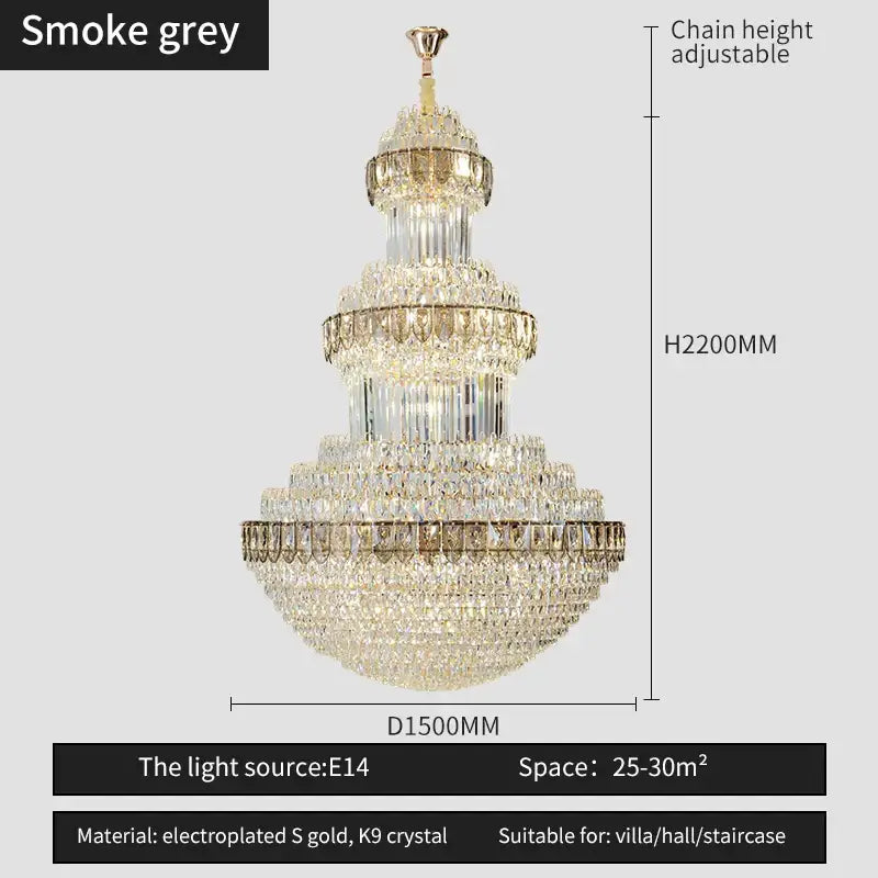 Gold Crystal Villa Chandelier For Hotels