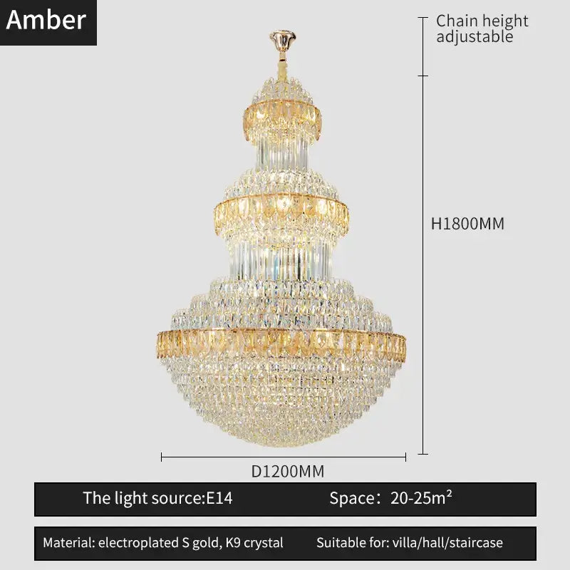 Gold Crystal Villa Chandelier For Hotels