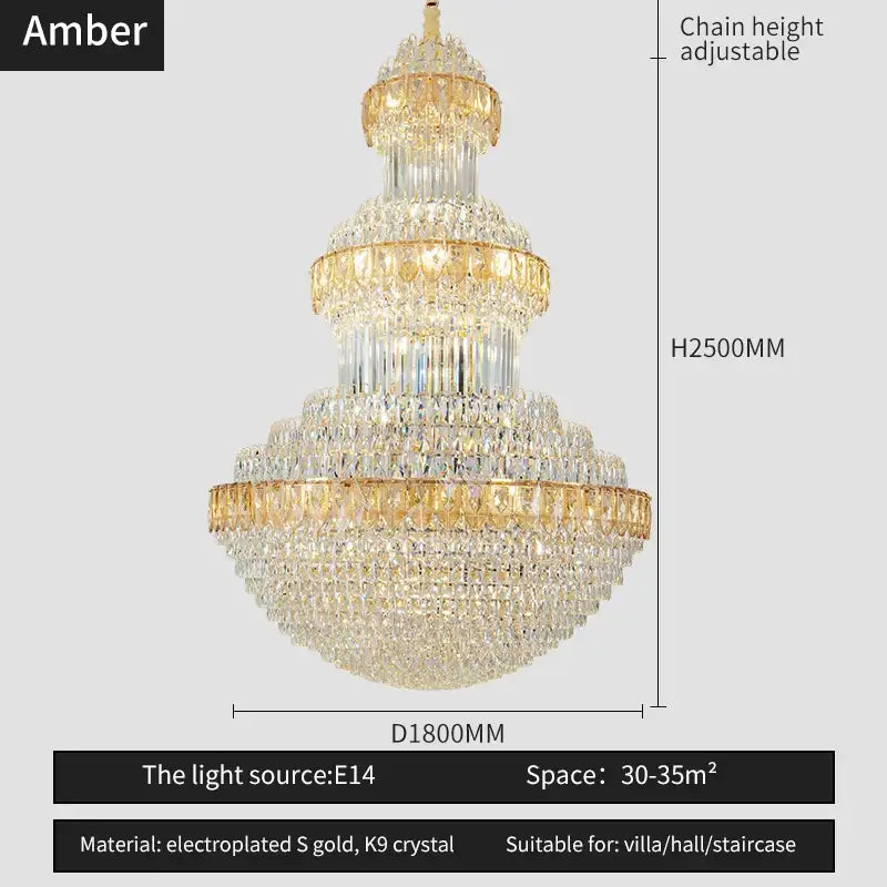 Gold Crystal Villa Chandelier For Hotels