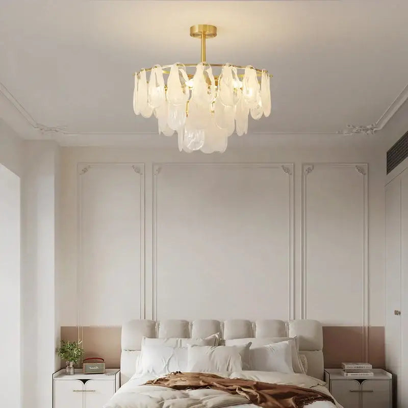 Brass Leaf Crystal Chandelier