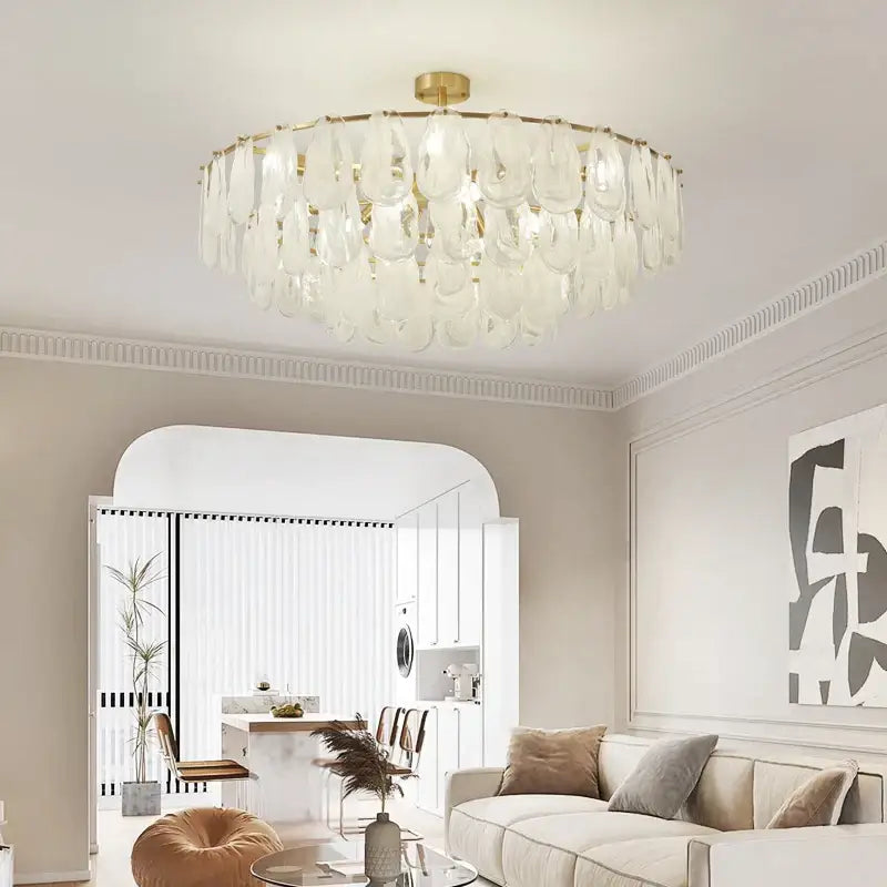 Brass Leaf Crystal Chandelier
