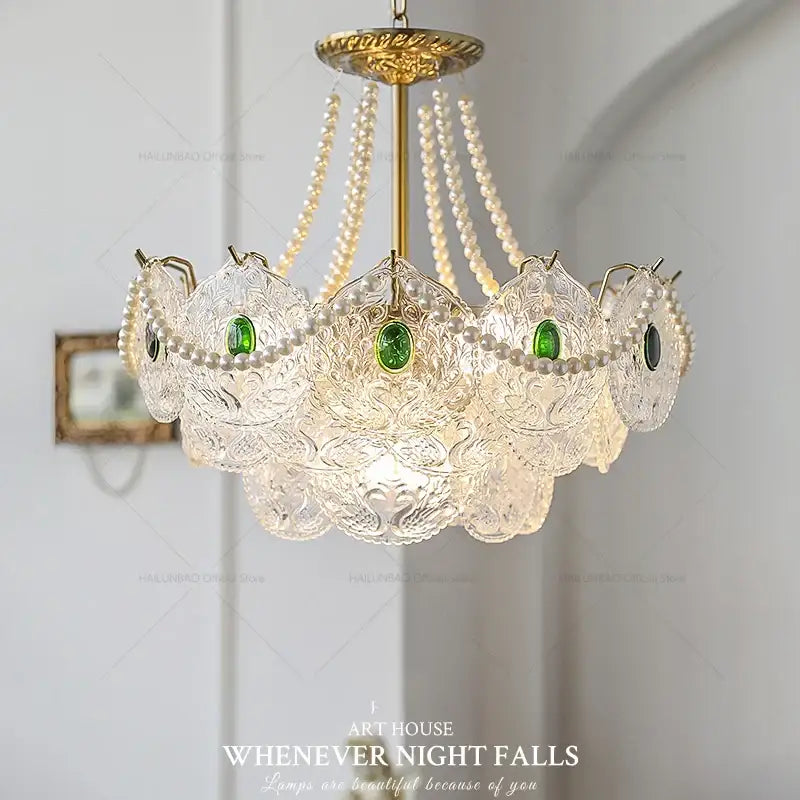 Gold Pearl Crystal Chandelier
