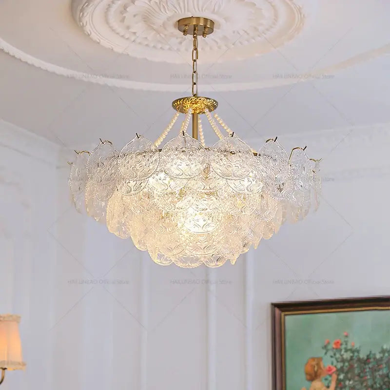 Gold Pearl Crystal Chandelier