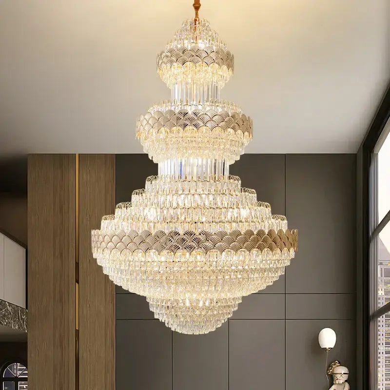 Gold Duplex Crystal Staircase Chandelier
