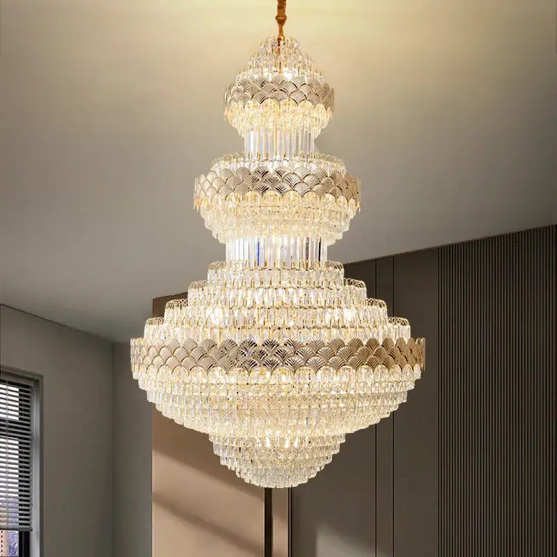Gold Duplex Crystal Staircase Chandelier