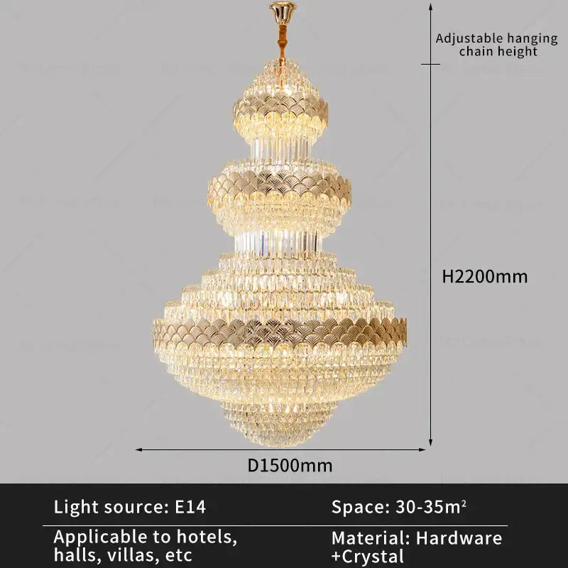 Gold Duplex Crystal Staircase Chandelier