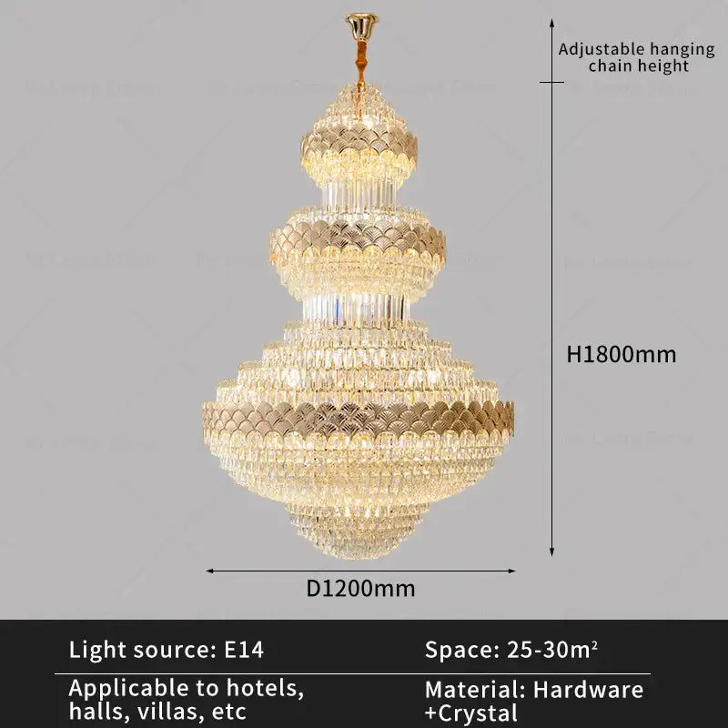 Gold Duplex Crystal Staircase Chandelier