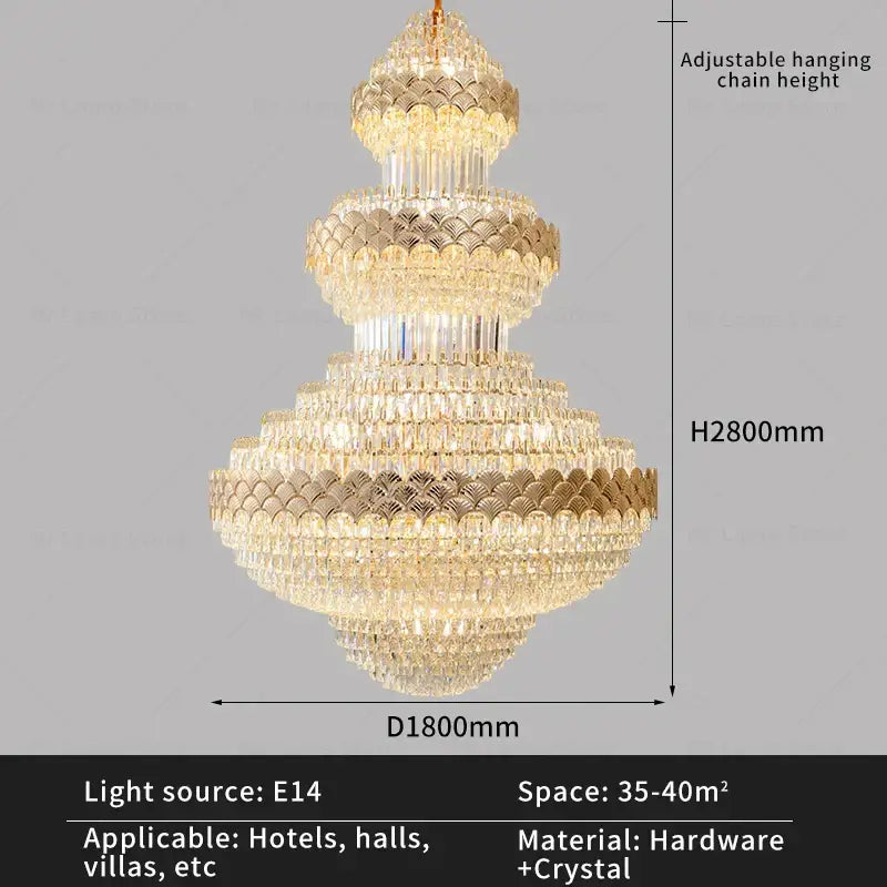 Gold Duplex Crystal Staircase Chandelier