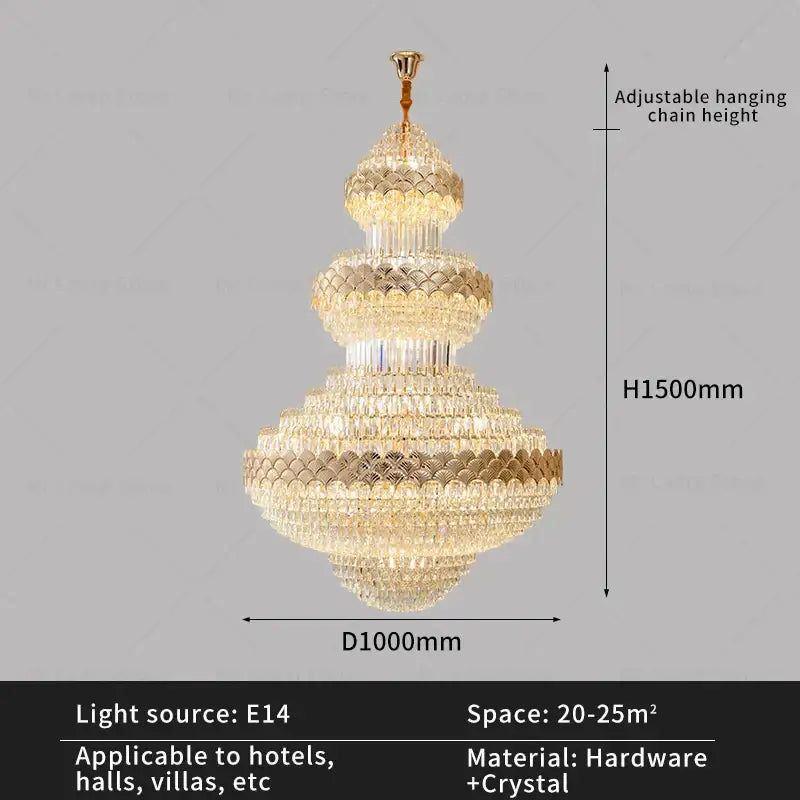 Gold Duplex Crystal Staircase Chandelier