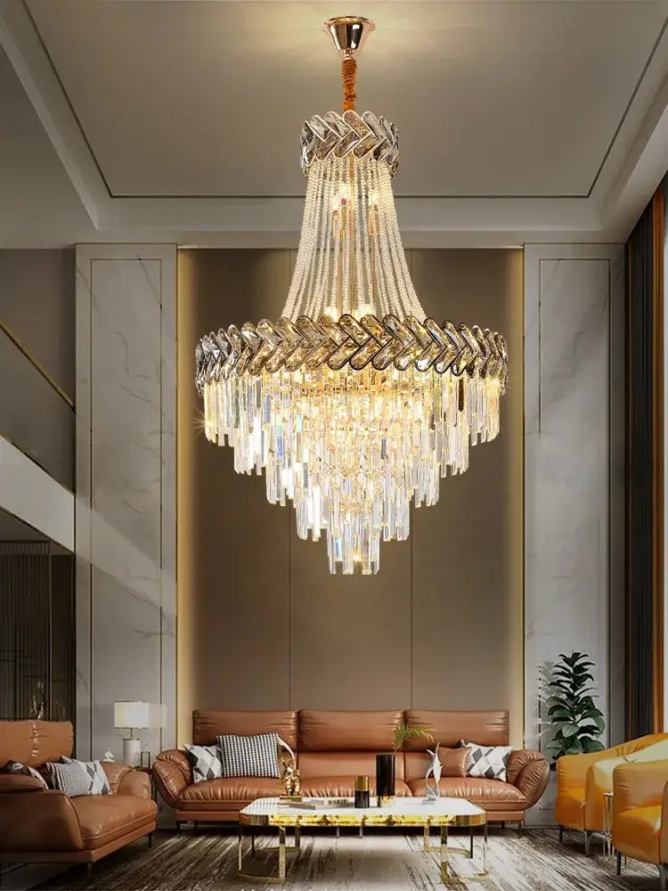 Amber Crystal Chandelier Smoky Grey 220cm