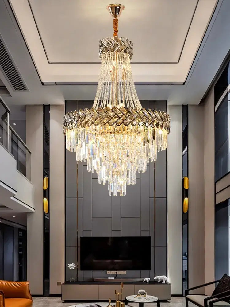 Amber Crystal Chandelier Smoky Grey 220cm