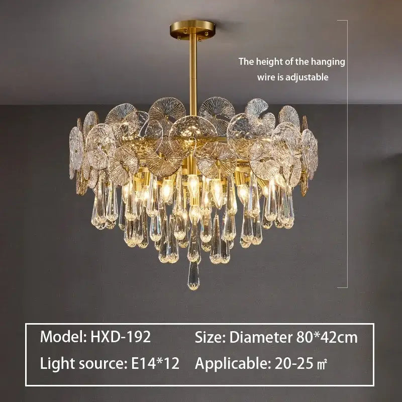Gold Crystal Chandelier Light Petal Design