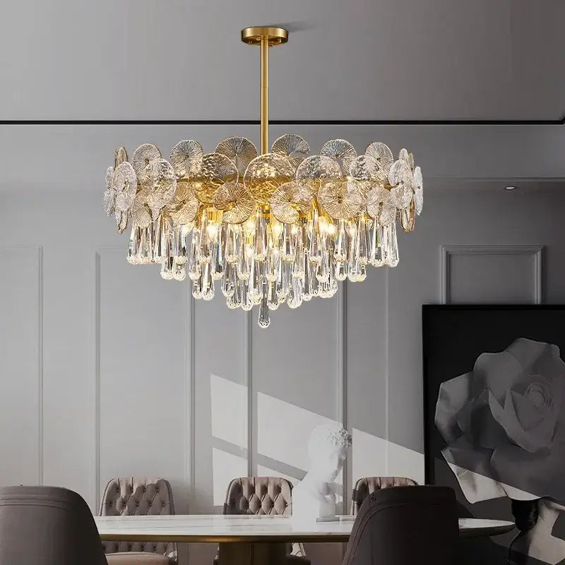 Gold Crystal Chandelier Light Petal Design